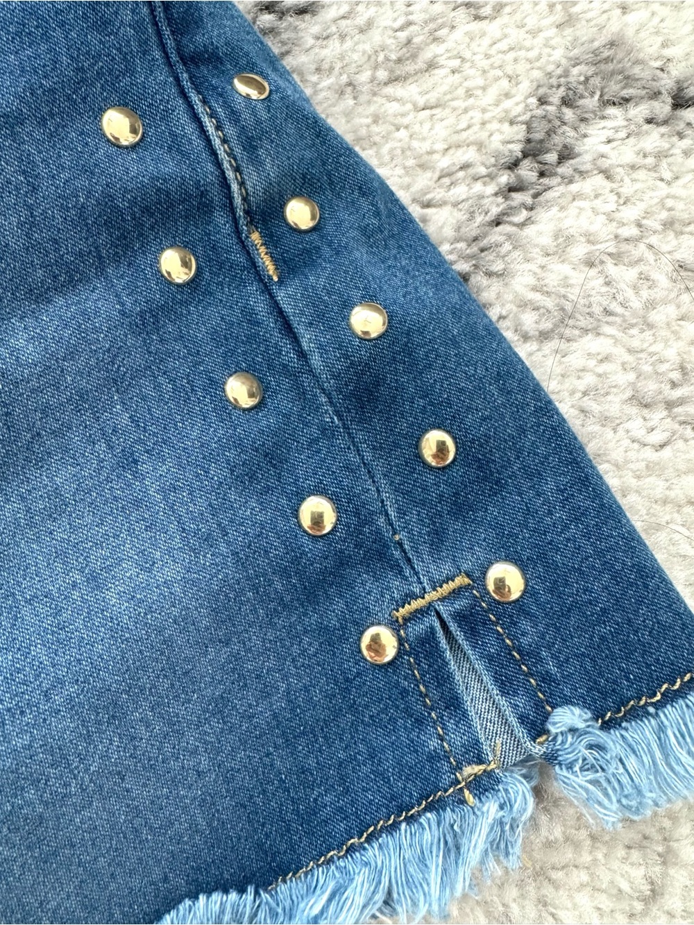 MICHAEL KORS Denim Frayed Hem Studded Shorts - Picture 2 of 7